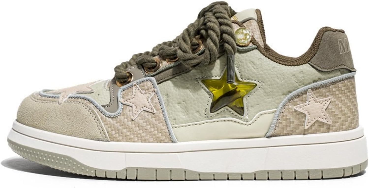 

Мужские массивные кроссовки Star Shoes Y2K в ретро-стиле, кожаные кроссовки на шнуровке, легкая и удобная обувь для ходьбы для мужчин и женщин Generic, зеленый