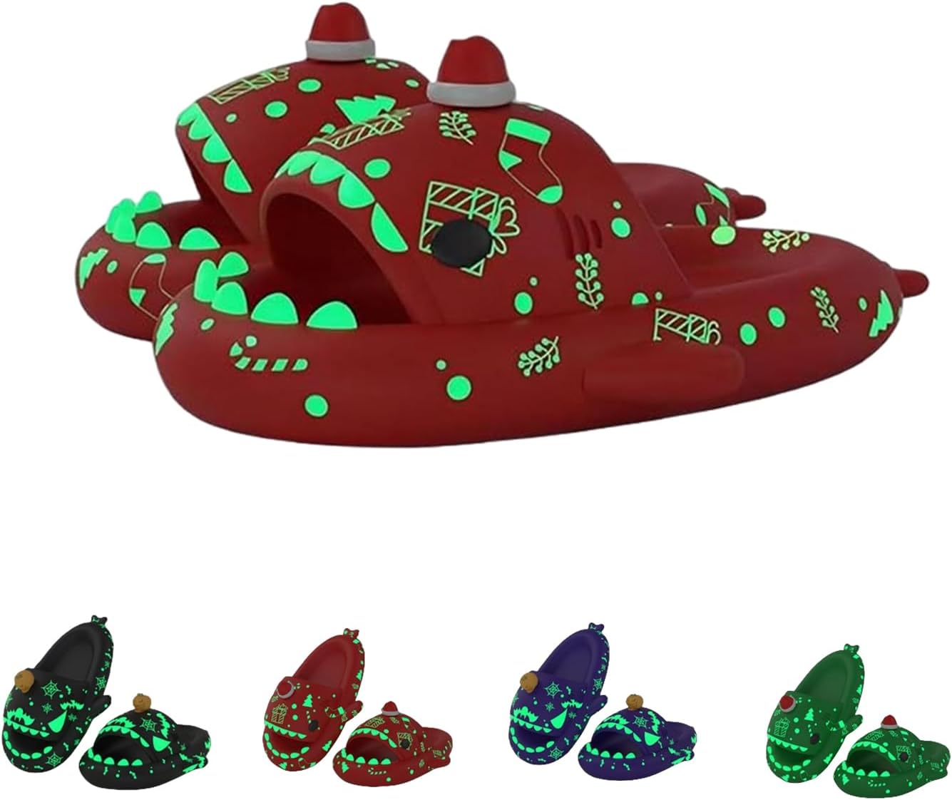 

Рождественские тапочки с акулой, Хэллоуинские тапочки с акулой, 3D тапочки с акулой светящиеся в темноте, толстая подошва, противоскользящие, для мужчин и женщин Generic