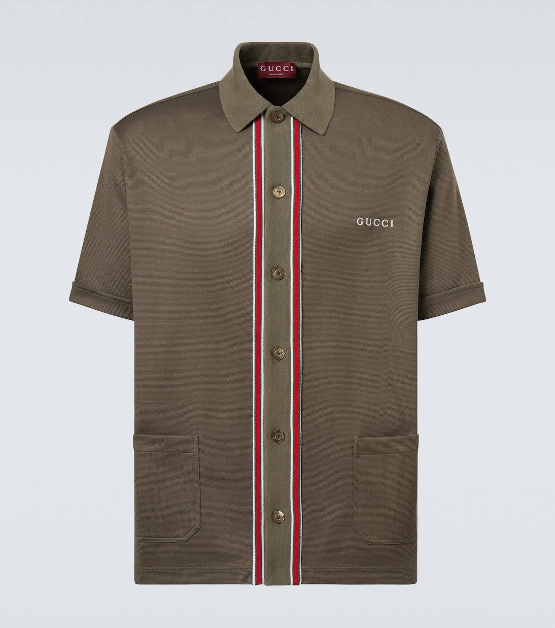 

Поло из хлопкового пике Logo Web Stripe Gucci, Military Green/Mix