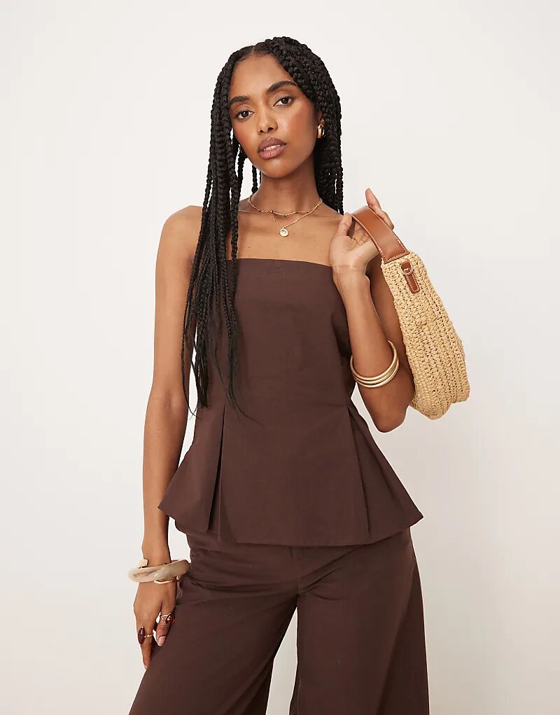 

Топ-бандо из льняной смеси ASOS DESIGN с завышенной талией шоколадного цвета