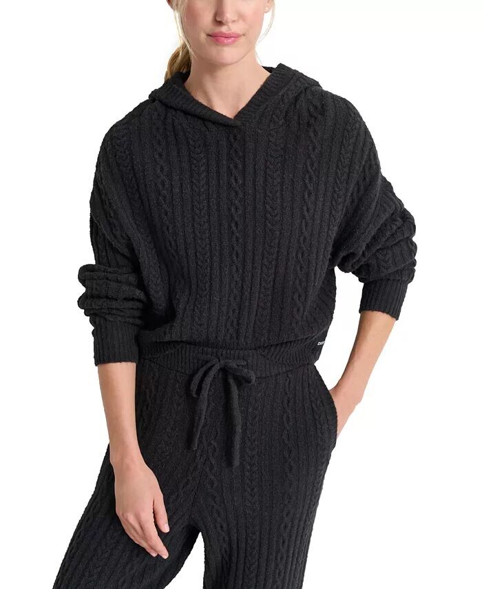 

Женский свитшот с капюшоном, вязаный косами DKNY, черный