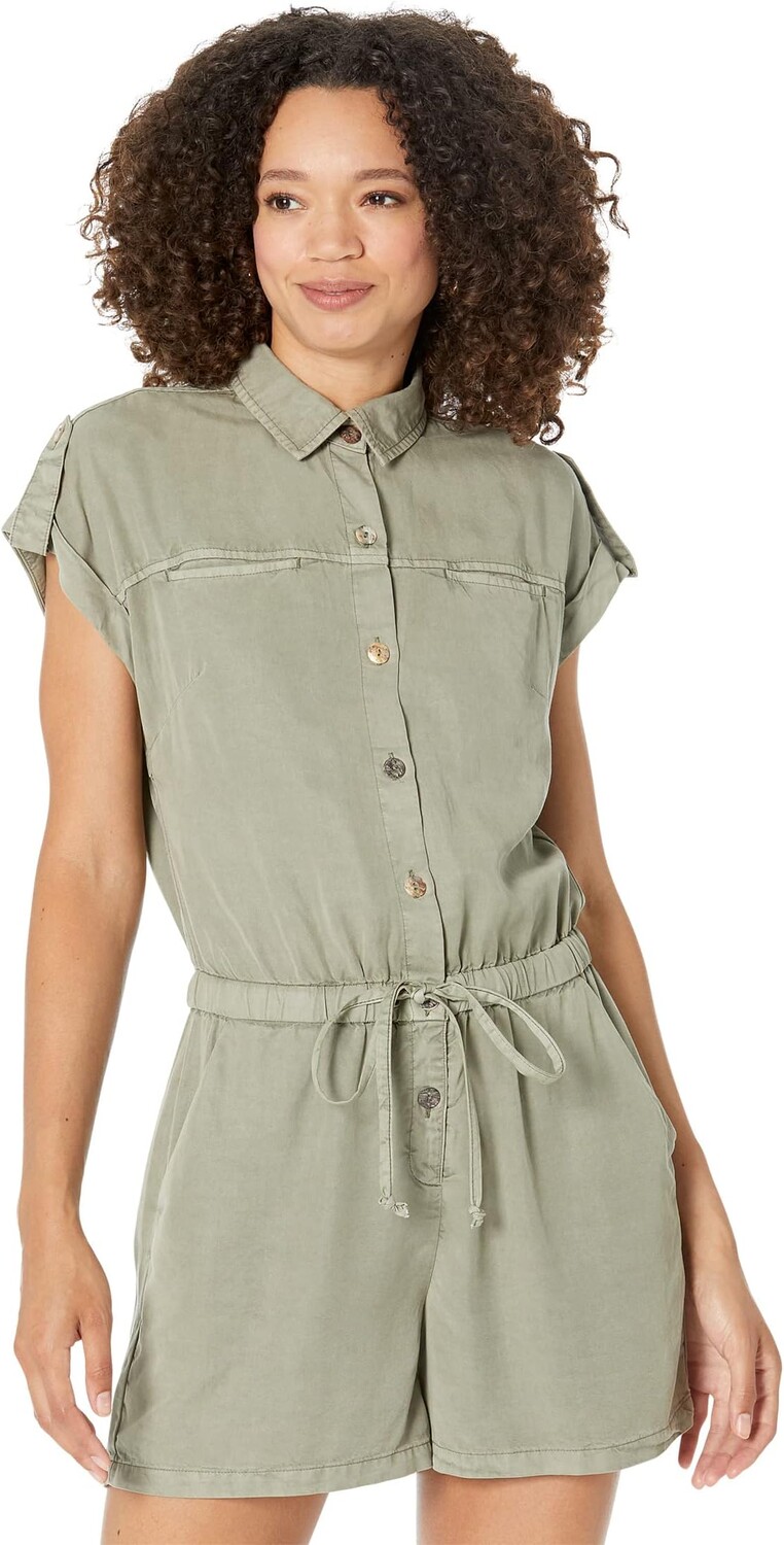 

Комбинезон KUT from the Kloth Cindy-Button-Down Romper w/ Cuff Sleeve, цвет Olive