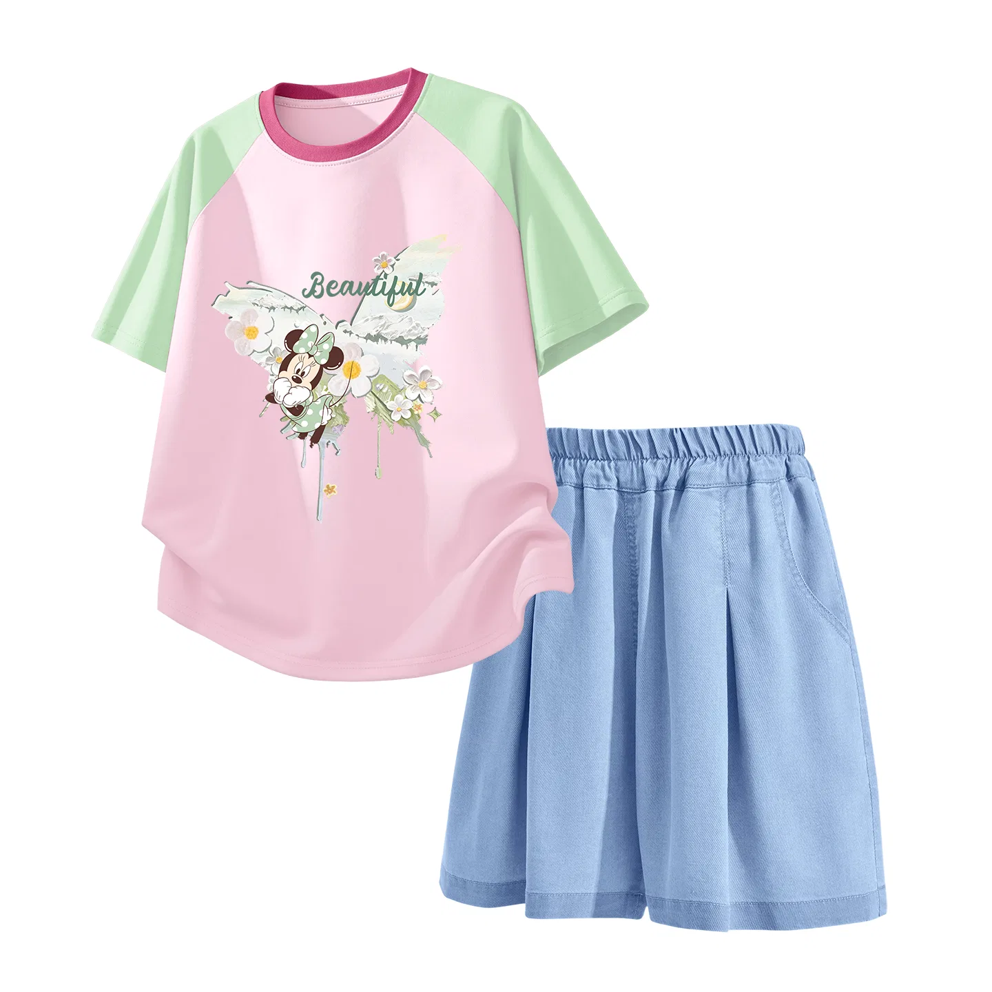 Спортивный костюм для детей Disney с принтом, модель Casual Sportswear, цвет: коричневый с цветочным узором + джинсовый голубой — фото 3
