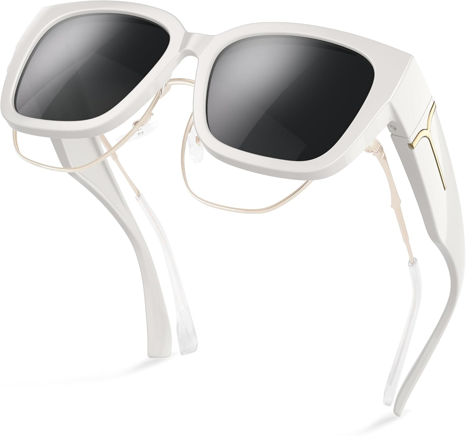 

Женские солнцезащитные очки поверх обычных очков - поляризованные солнцезащитные очки большого размера с обтекаемой формой для защиты от ультрафиолета во время вождения kunqun, White-c2