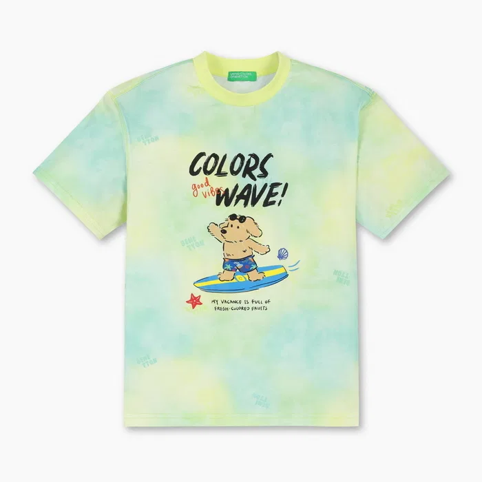 Детская лаймовая футболка Tie-Dye Puppy от Benetton Kids