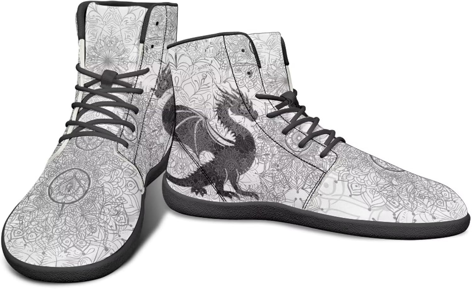 

Высокие кроссовки с драконовым узором, черно-белые, мандала, из ПУ, повседневные спортивные обувь для зала, заземленные для мужчин Watdotory