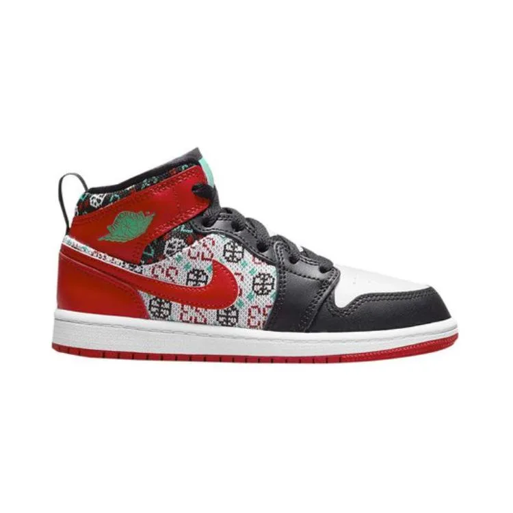 Jordan 1 Mid SE Ugly Christmas Sweater PS, White/University Red/Black — фото 3