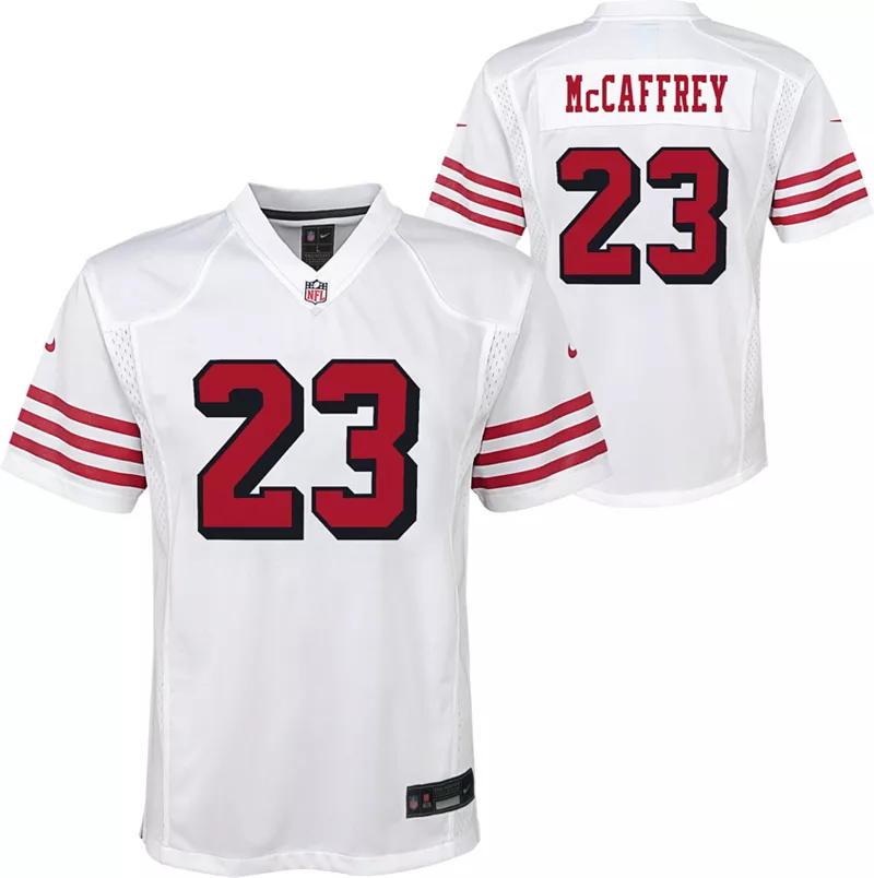 

Nike Youth San Francisco 49ers Кристиан Маккефри # 23 Альтернативная белая игровая майка