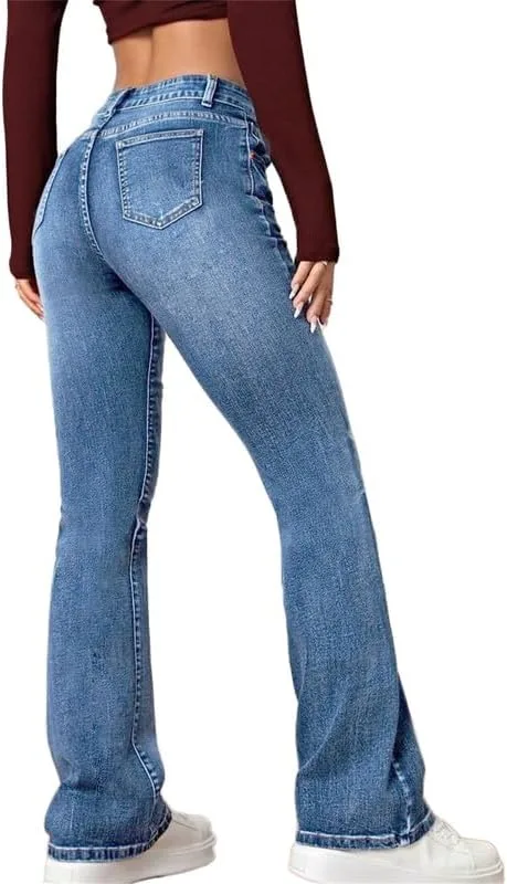Andongnywell Женские джинсы Slim с вышивкой Mid Rise Bootcut — фото 3