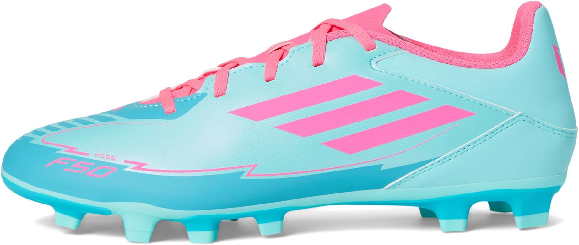 Кроссовки adidas F50 Club Messi Firm Ground/Multi Ground Soccer Cleats, цвет Flash Aqua/Lucid Pink/Lucid Cyan — фото 4