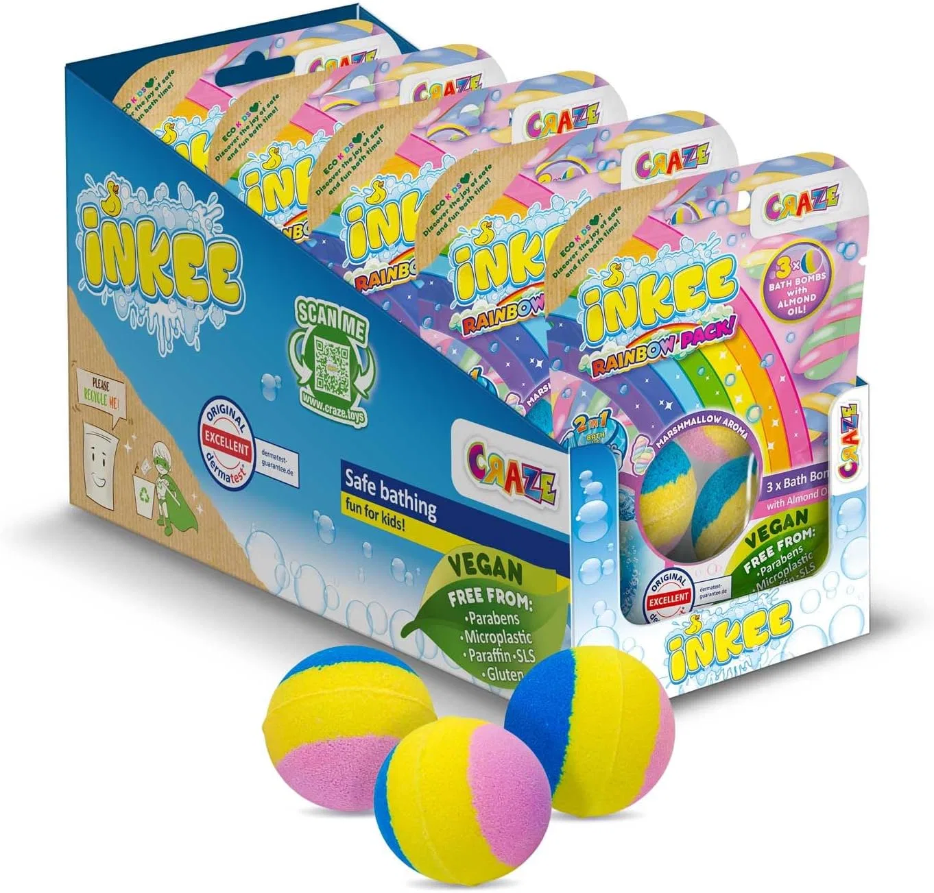 Детские бомбочки для ванны INKEE Rainbow с ароматом маршмеллоу, 15 шт. Inkee, 15 X Rainbow Bath Bombs With Almond Oil
