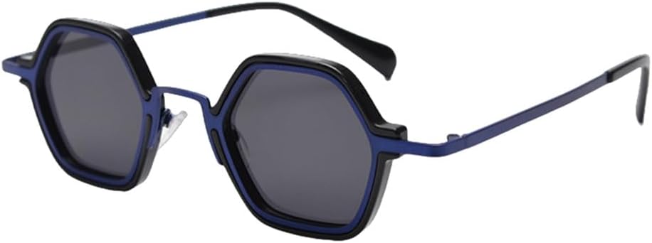 

Солнцезащитные очки в стиле ретро с поляризацией для мужчин и женщин, защищающие от УФ-излучения UV400, многоугольные, в стиле панк, винтажные, металлические, шестиугольные VFDHN, Blue Black Frame