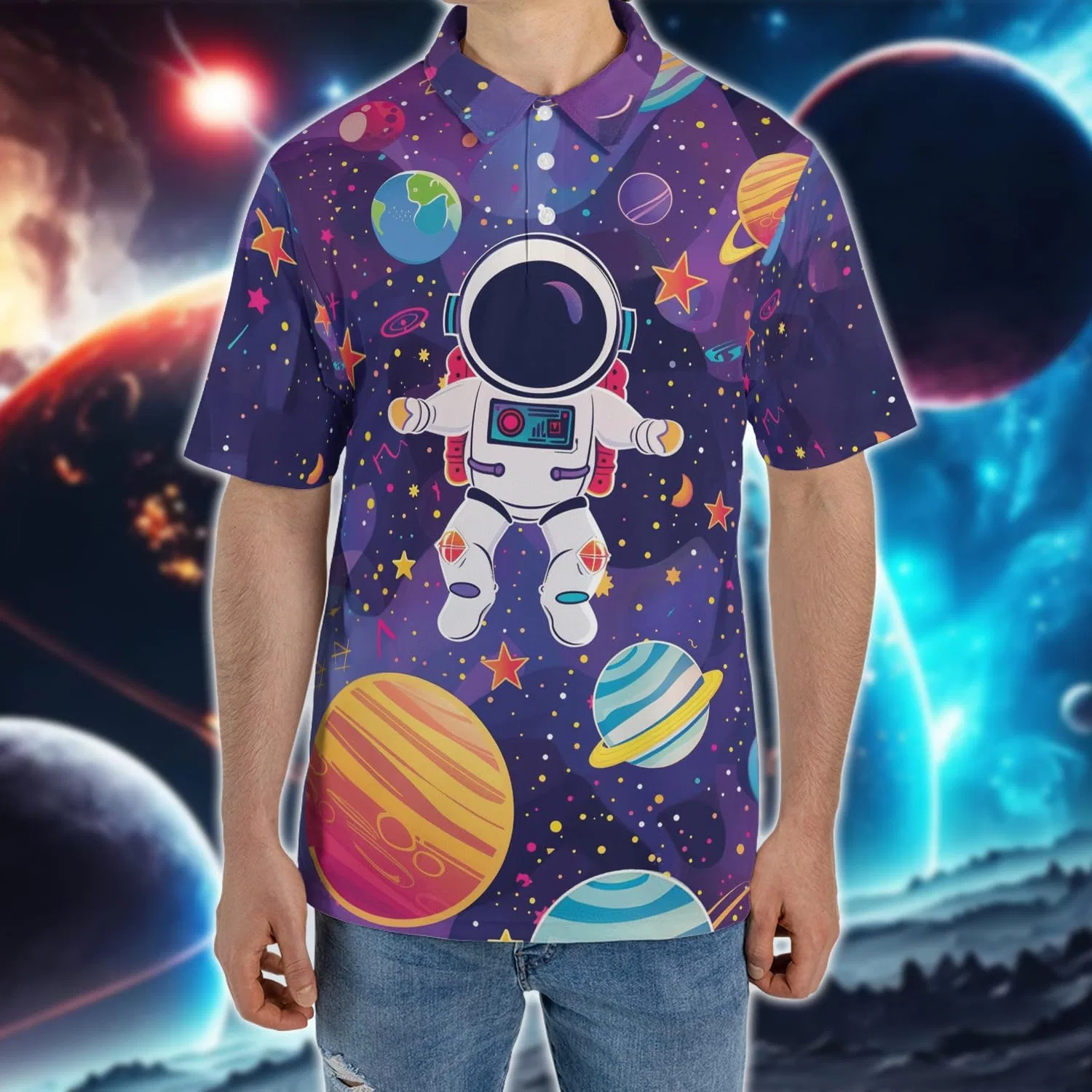 Поло для мужчин, космическая тематика, астронавт, Regular Fit, Astronaut_11 — фото 2