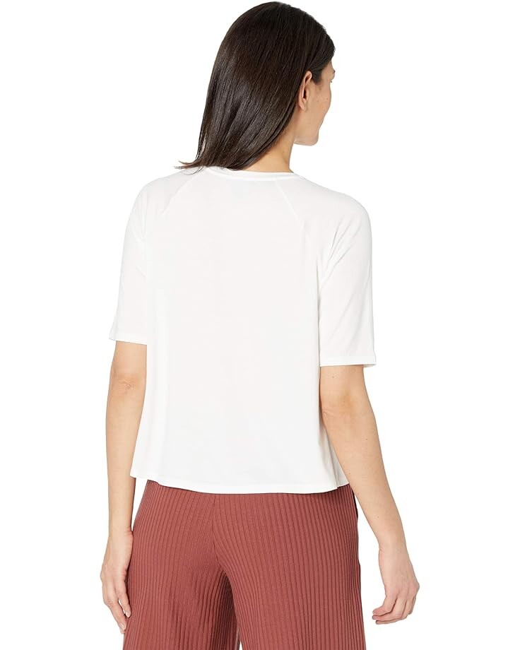 

Топ Eileen Fisher Fine Jersey Crew Neck Elbow Sleeve Top, белый