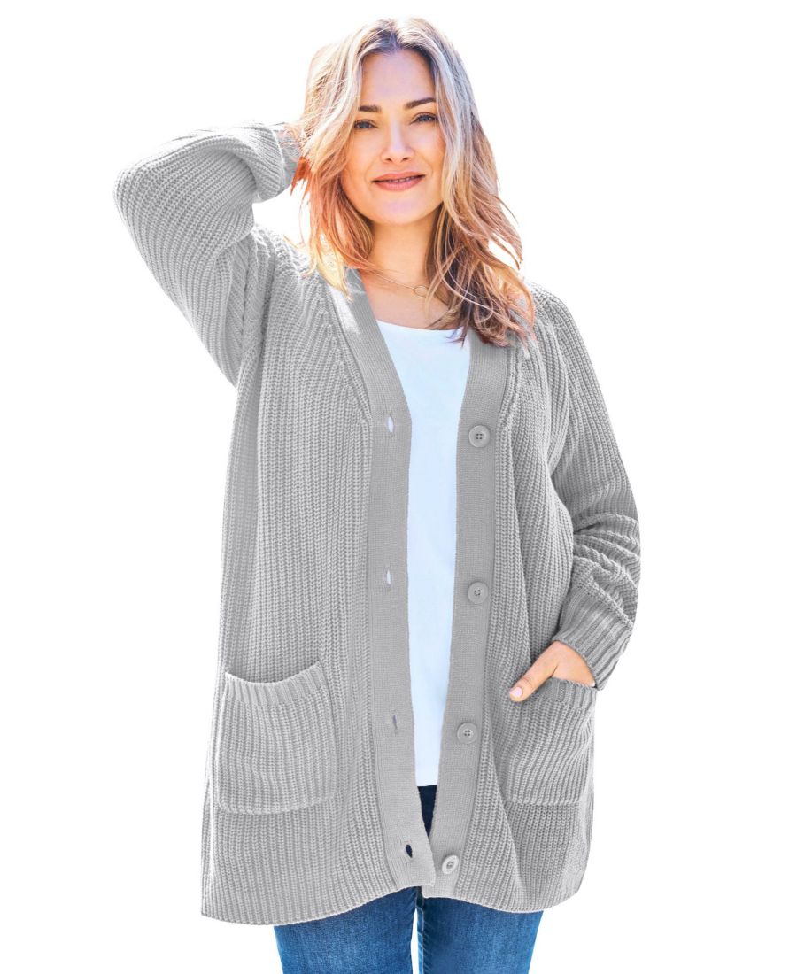 

Кардиган-шейкер на пуговицах большого размера Woman Within, Heather grey