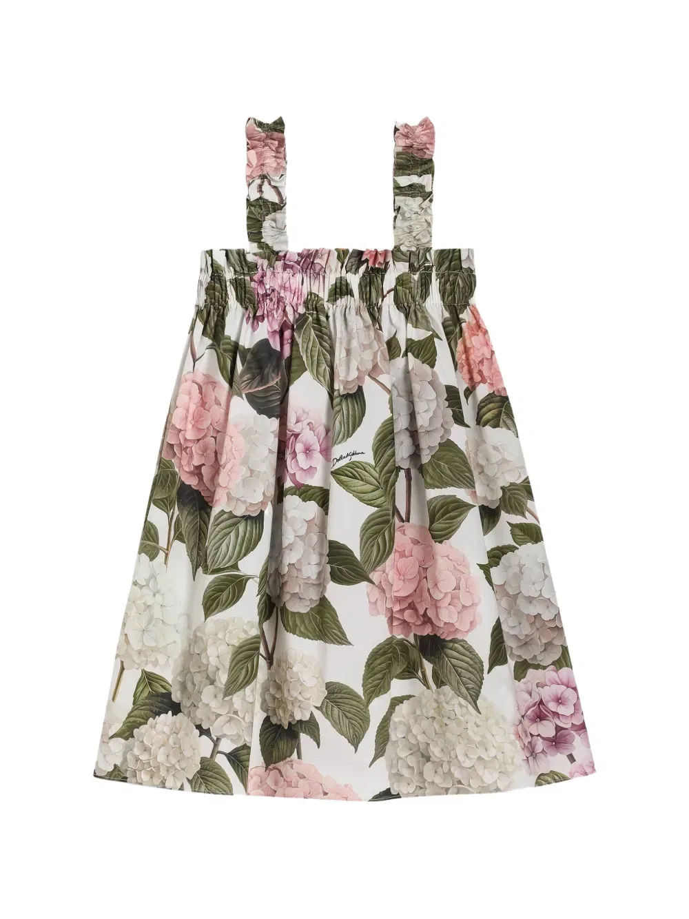 Платье из поплина с принтом в виде гортензий Dolce & Gabbana Kids, белый