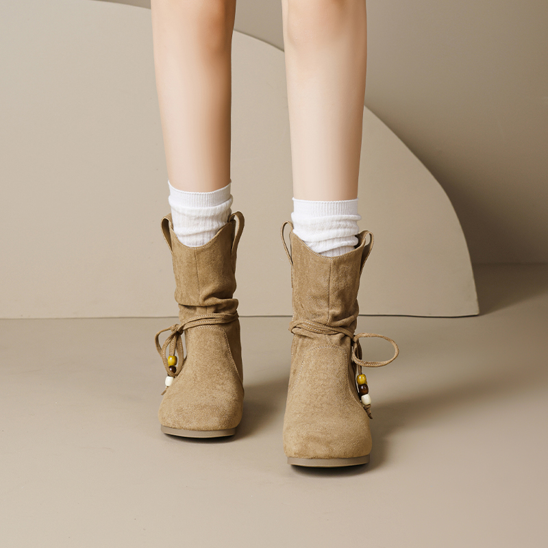 AGSDON Женские полусапожки каштановые хаки, цвет Khaki — фото 4