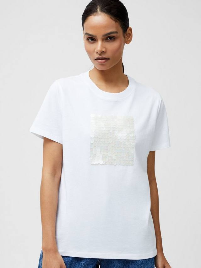 

Квадратная футболка с блестками French Connection, цвет Linen White