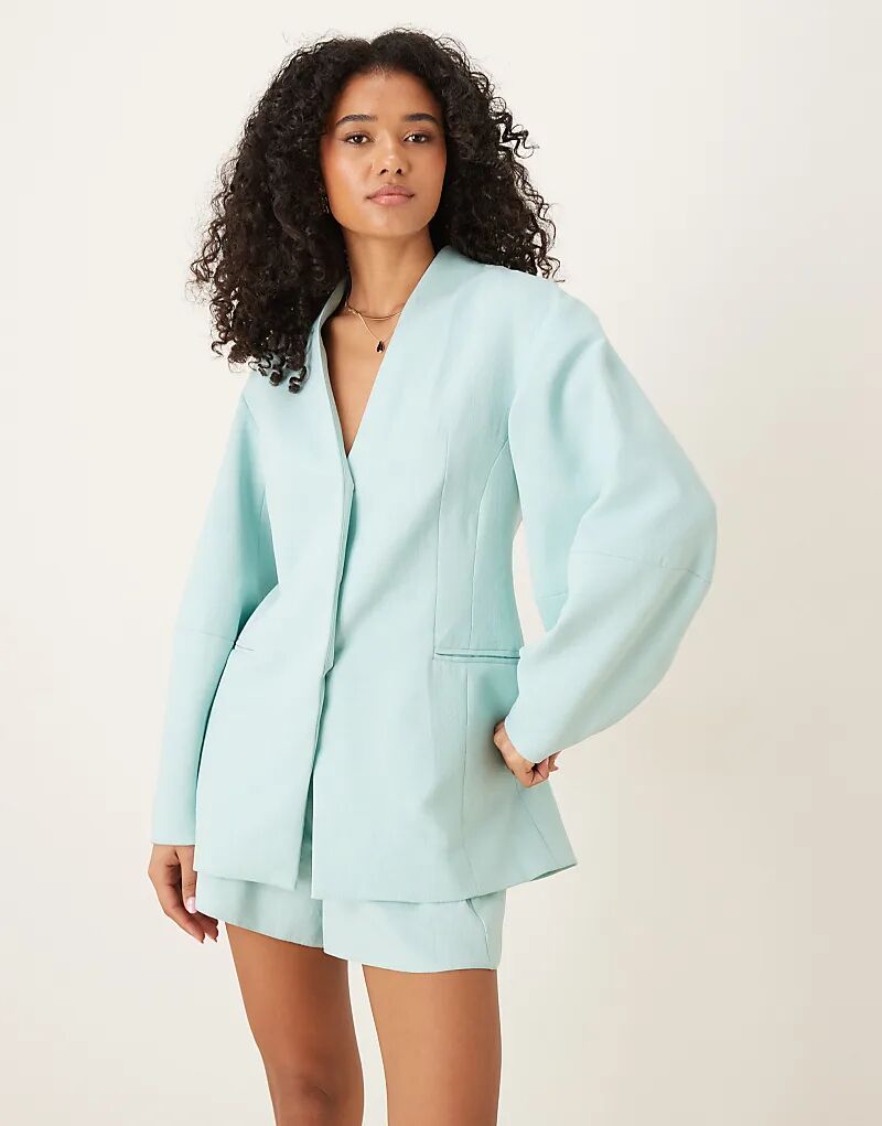 

Блейзер без воротника с рукавами-коконами ASOS DESIGN синего цвета — часть комплекта