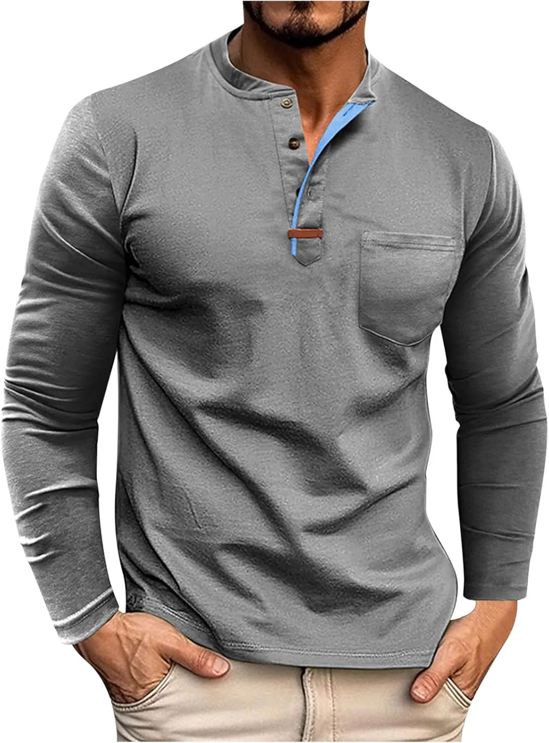 

Футболка Cambkatl Henley для мужчин, осень 2025, свободный крой, длинный рукав