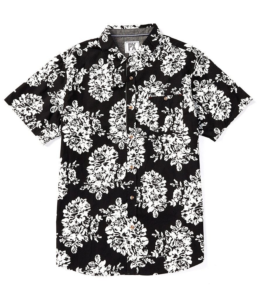 

Рубашка из персикового поплина с накладными карманами и короткими рукавами PX Clothing, черный