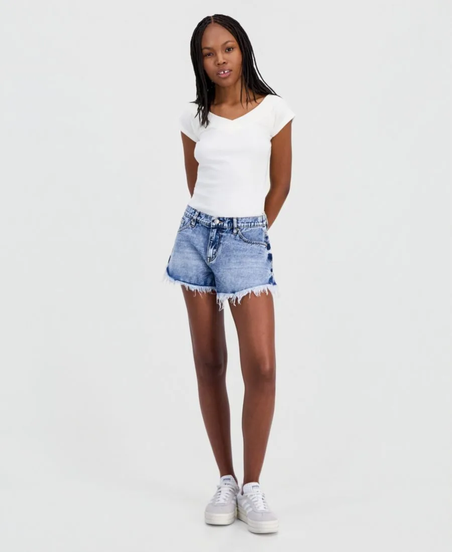 Фестивальные шорты А-силуэта с эластичной спинкой для подростков Madden Girl, Medium Wash