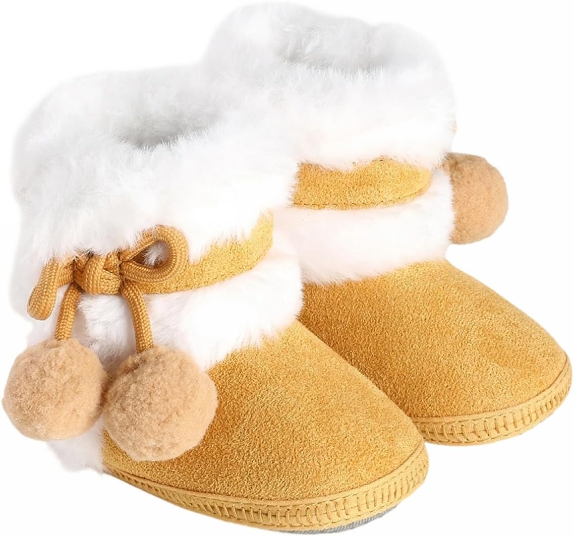 

Детские ботинки для девочек и мальчиков, нескользящие, зимние для новорожденных, теплые, на плоской подошве, повседневная обувь для прогулок для малышей YINNAGOO, A2-Yellow