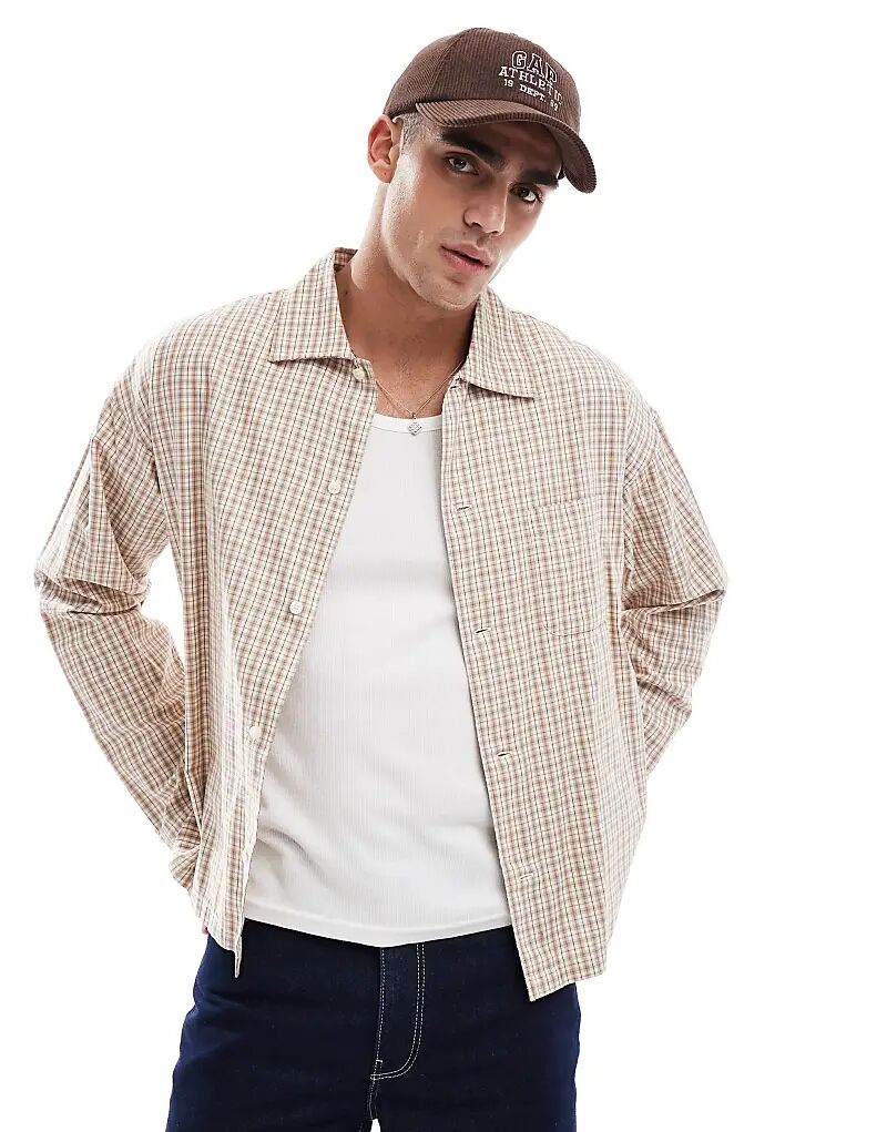 

Укороченная рубашка свободного покроя в нейтральную клетку Jack & Jones