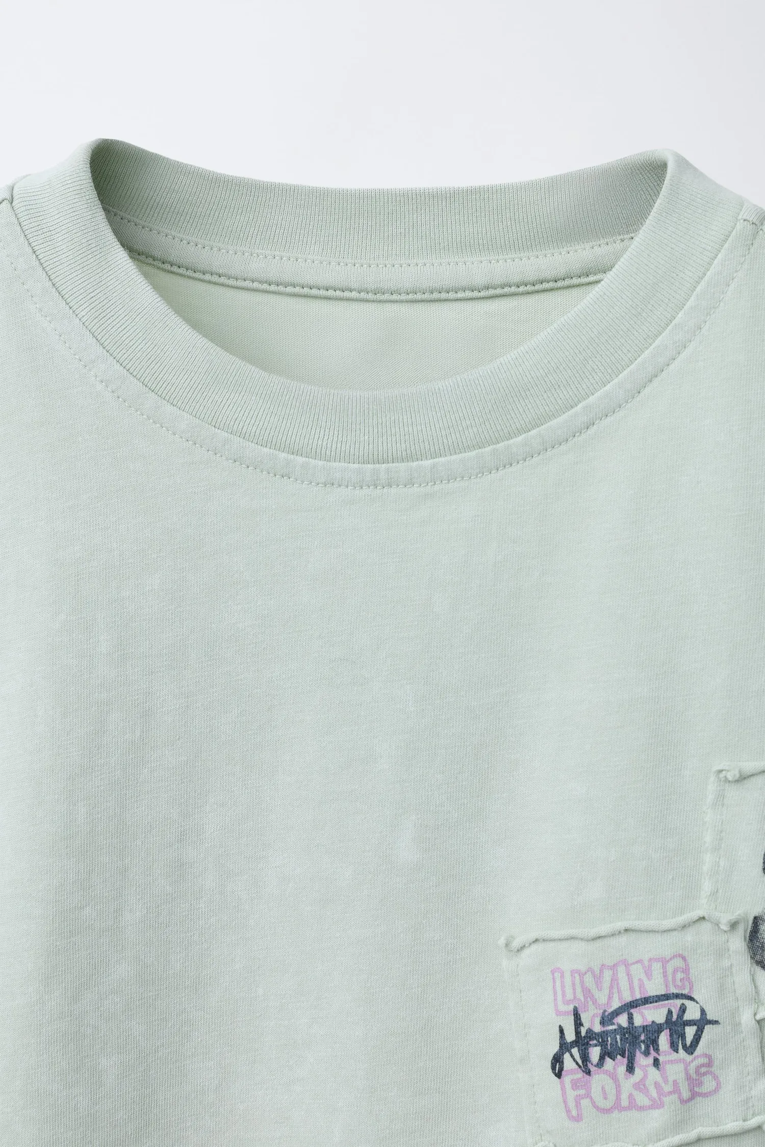 Футболка с нашивкой, создающей эффект выцветания Zara, зеленый — фото 3