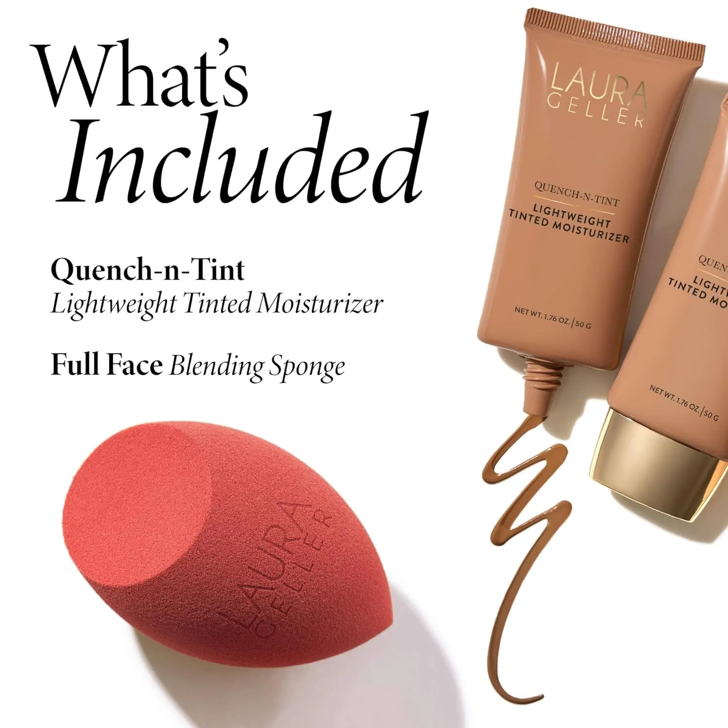 LAURA GELLER Quench-n-Tint увлажняющий легкий тонирующий увлажняющий крем Light + латекс-фри спондж для макияжа, Light — фото 2