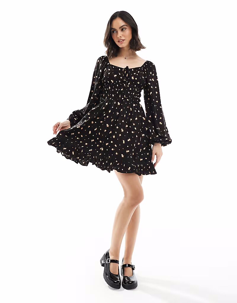 

Мини-платье Miss Selfridge с присборенной талией и цветочным принтом