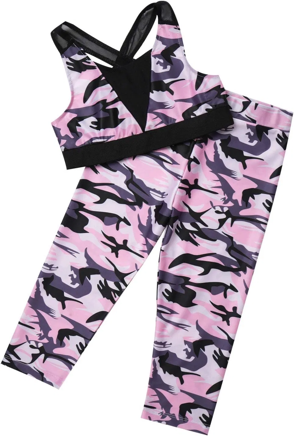 Детский спортивный костюм с камуфляжным принтом Hansber, топ и леггинсы, Camouflage Pink — фото 3