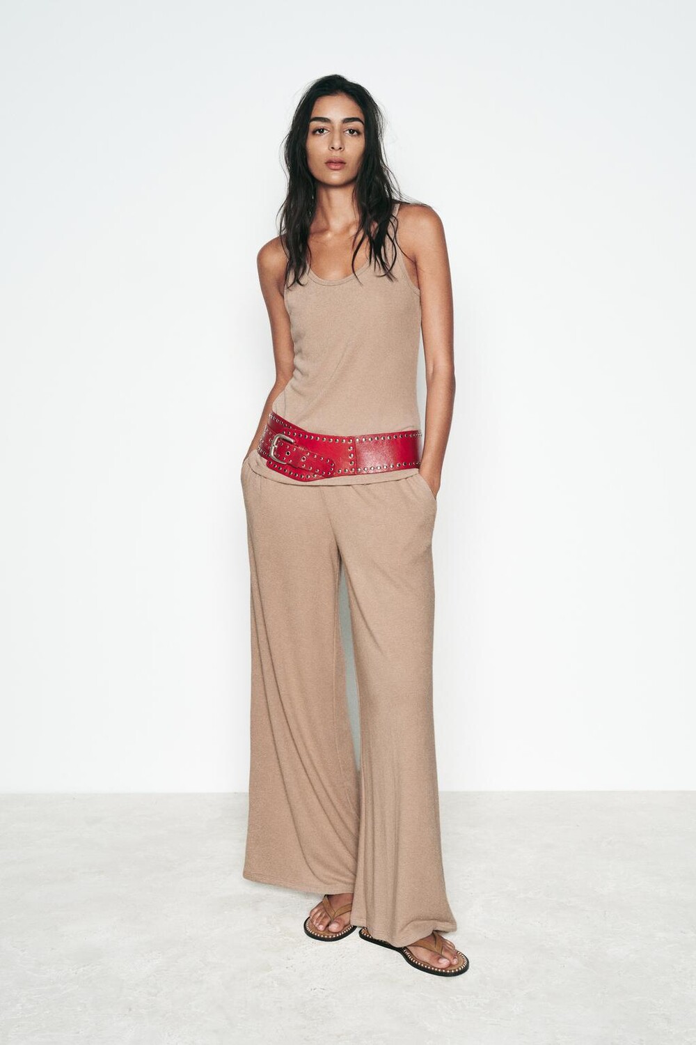 

Рустиковые широкие брюки ZARA, кэмел