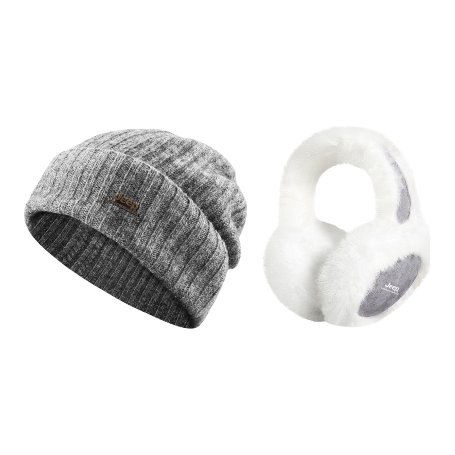 

Шапка Unisex Jeep, темно-серый set 2[classic wool hat+светло-серый ear muffs]