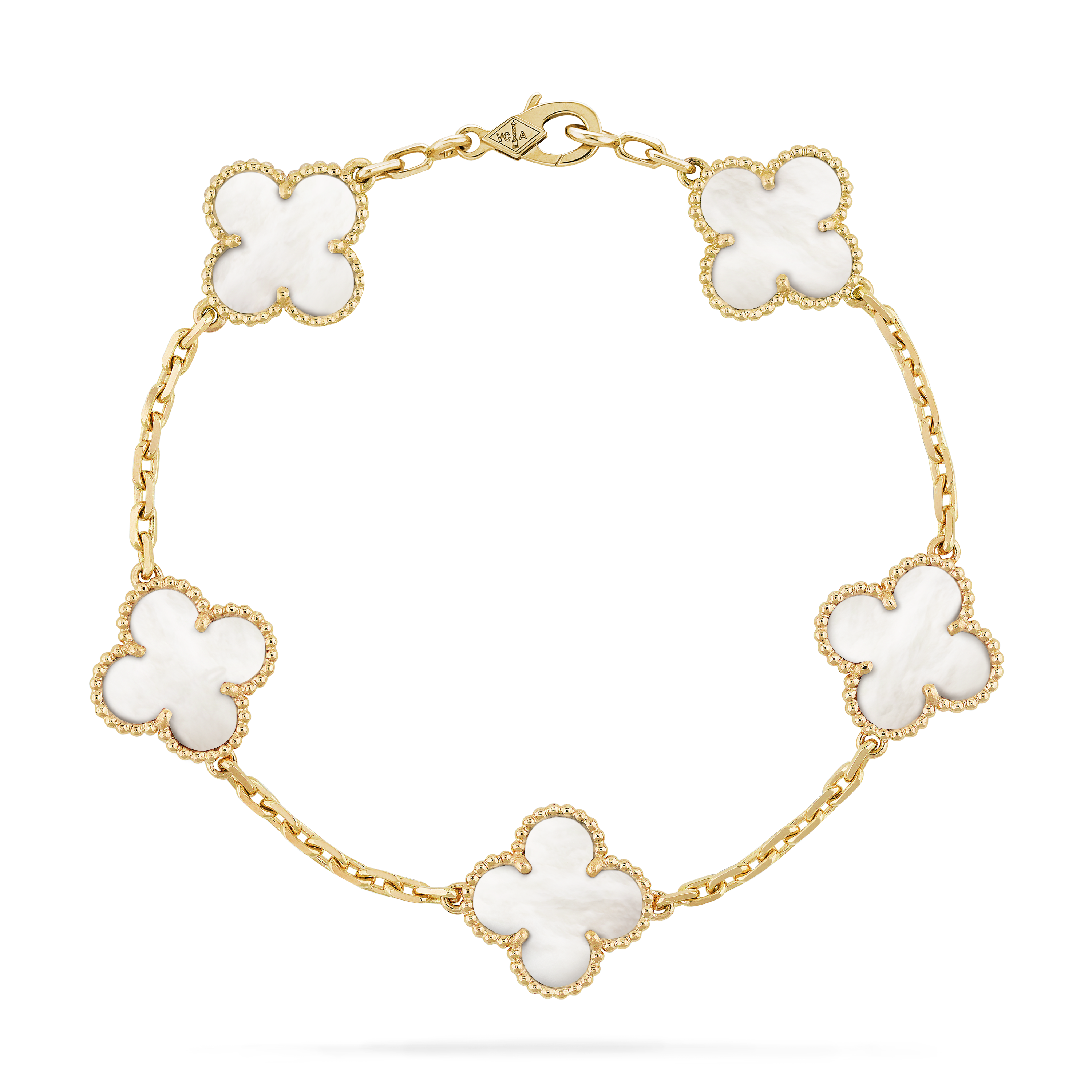 

Браслет Van Cleef & Arpels Vintage Alhambra, 5 мотивов, 18-ct желтое золото, перламутр