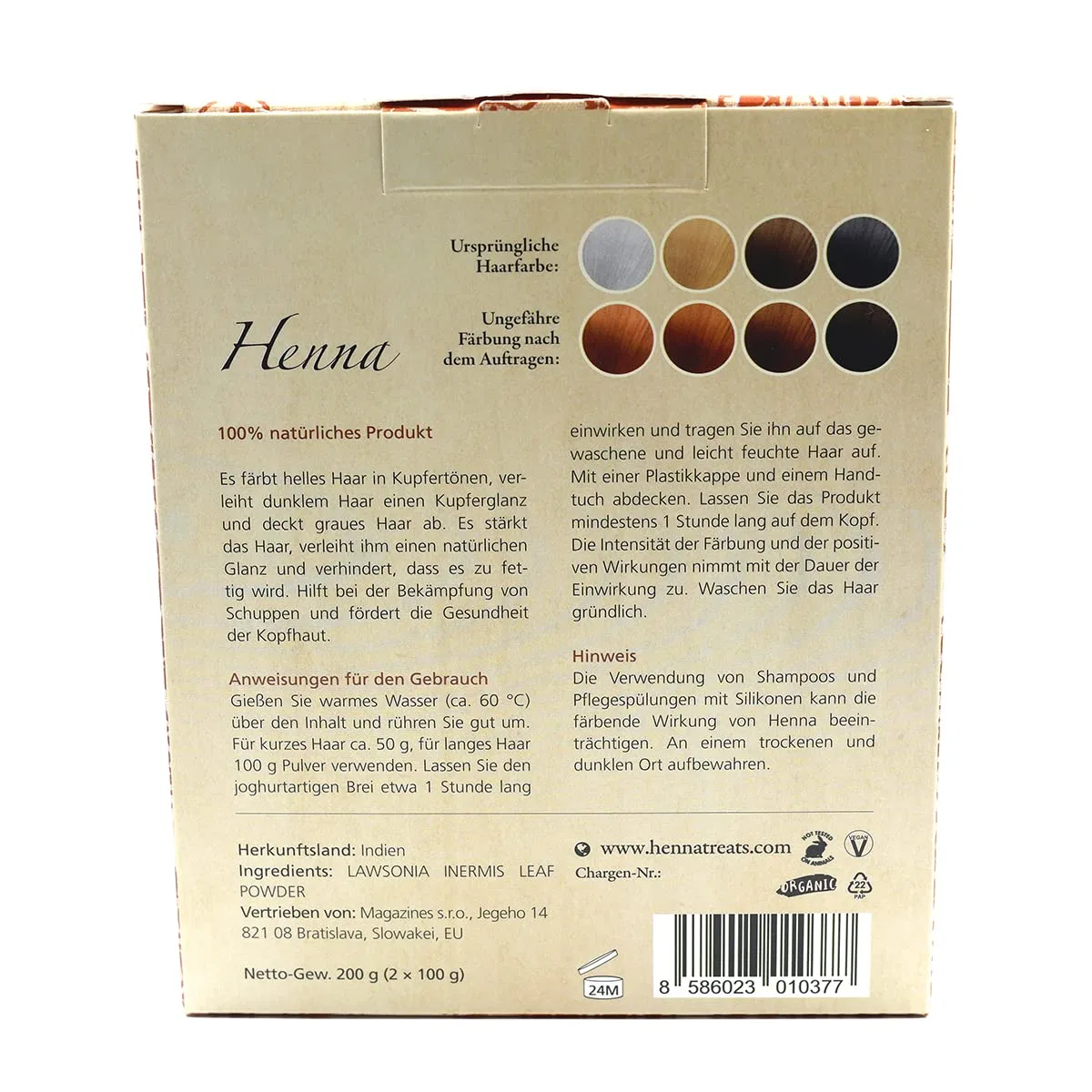 Натуральная краска и уход для волос Henna Copper, 200 г Indian Natural Hair Care — фото 2