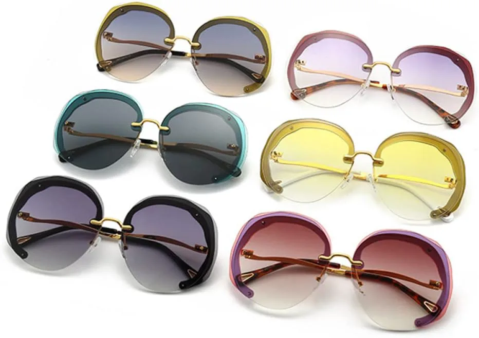 

Большие круглые солнцезащитные очки без оправы для женщин, прозрачные линзы с градиентом цвета "океан", защита от УФ-излучения UV400 для мужчин LANGSER, Cyan Gray