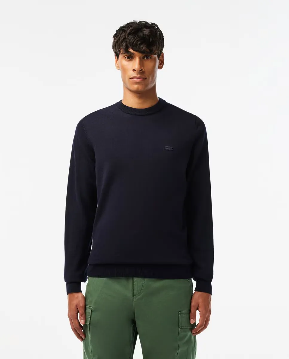 

Мужской джемпер из мериносовой шерсти с круглым воротом Lacoste, темно-синий