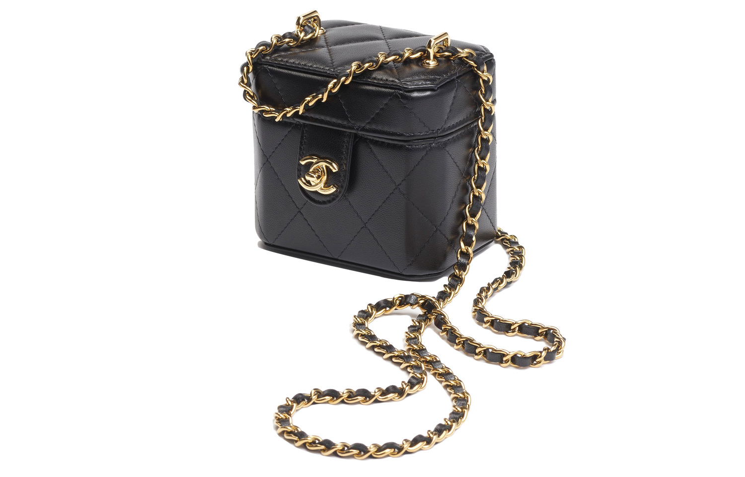 CHANEL Косметичка из овчины, маленькая квадратная сумка, кроссбоди, сумка через плечо Trumpets, женская, черная — фото 3