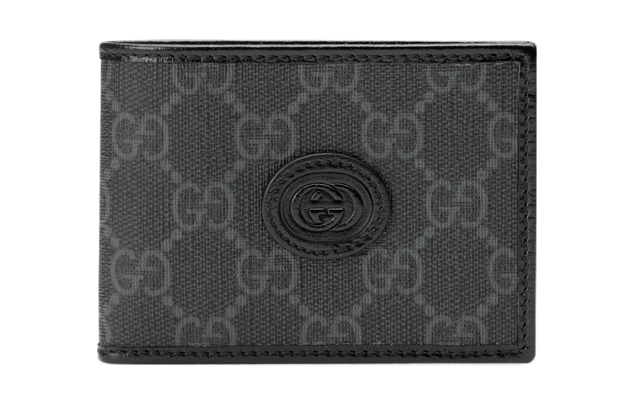 

GG Canvas With Leather Double-Fold Money Clip Card Holder Wallet Mini Men's Black GUCCI