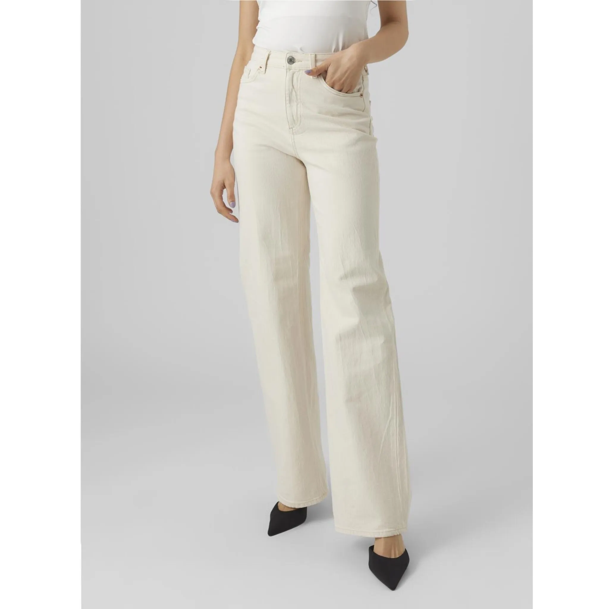 

Прямые джинсы Vero Moda "VMTESSA HR WIDE STR JEANS ECRU GA", цвет Ecru