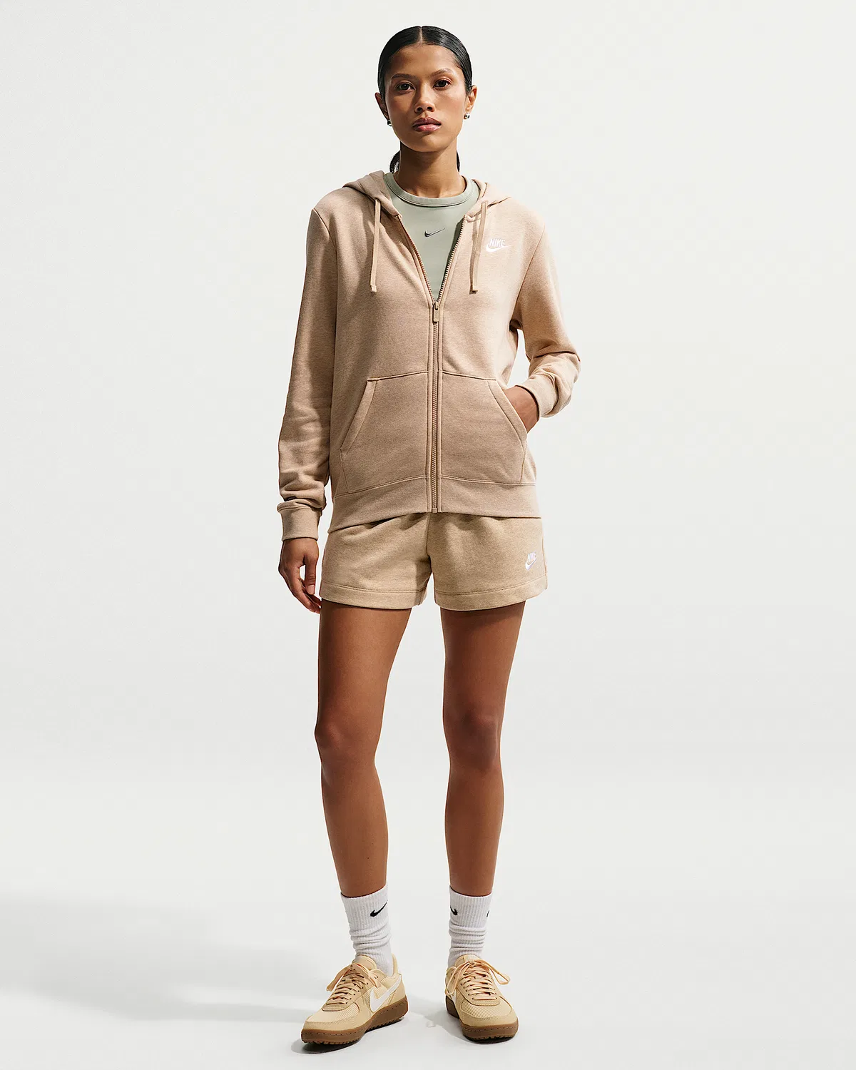 Женская флисовая худи Nike Sportswear Club Fleece на молнии, Linen/Heather/White — фото 4