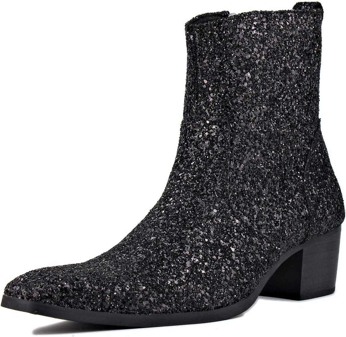 

Мужские кожаные ботинки OSSTONE Dress Boot с блестками, дизайнерские чукка, повседневные туфли на каблуке с молнией, черный