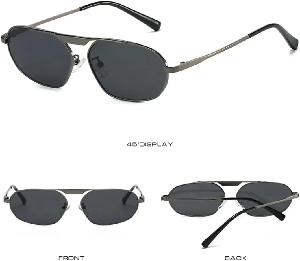 

Ретро-солнцезащитные очки в форме неправильного многоугольника из металла для женщин, модные мужские солнцезащитные очки UV400 в стиле панк VFDHN, Black Grey