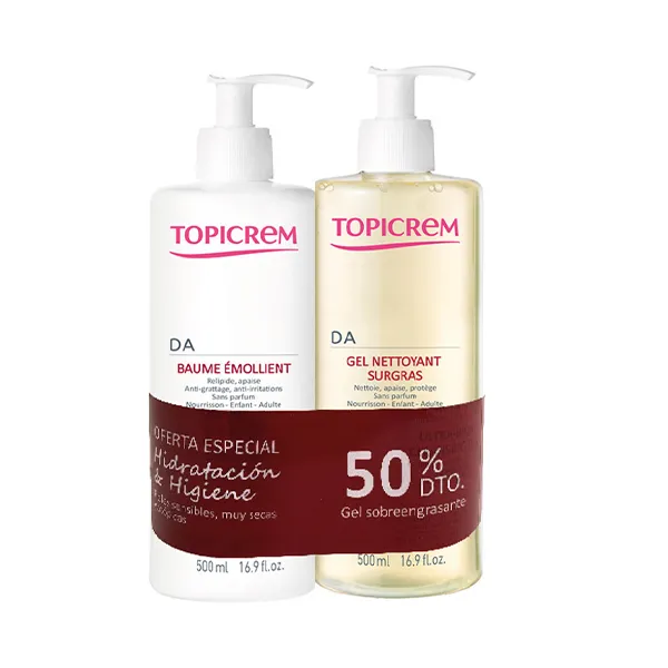 

Смягчающий бальзам + очищающий гель Pack Da Bálsamo Da + Gel Limpiador Topicrem, 2 UD