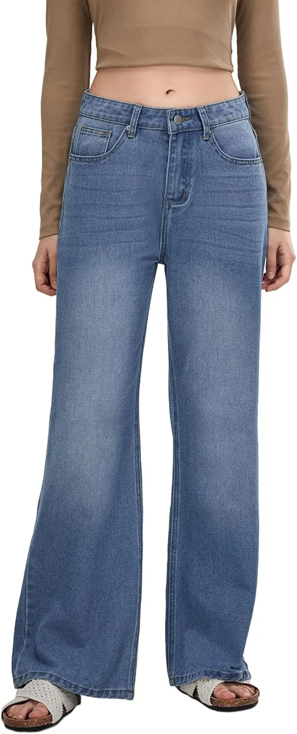 

Owl's-Yard Women's Y2k джинсы Mid Rise Washed Baggy Crossover Wide Leg