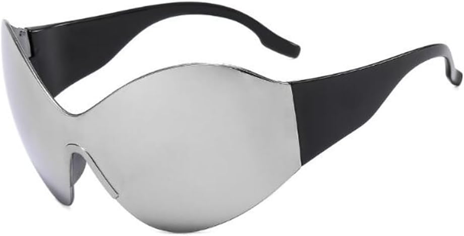 

Солнцезащитные очки FUB Masked Sunglasses, безободковые солнцезащитные очки с обтекаемой формой, футуристические цельные солнцезащитные очки вогнутой формы, солнцезащитные очки для фотосъемки (White Mercury), Gray