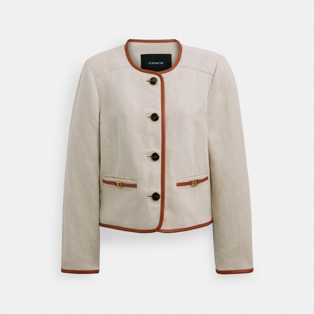 

Куртка-кардиган Heritage C Canvas с кожаной отделкой COACH, цвет saddle/cream