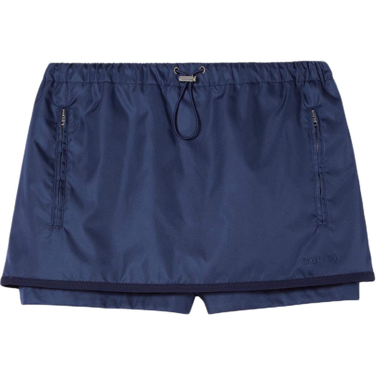 

Габардиновая нейлоновая юбка-шорты с металлическим логотипом GUCCI, синий