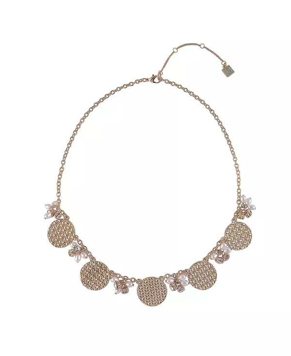 

Фронтальное ожерелье из текстурированного золотого диска с жемчужными акцентами Laundry By Shelli Segal, gold